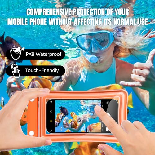 Coques étanches R-fun pour iPhone 15/14/13/12/11 Pro Max/SE/Samsung Huawei Xiaomi, IPX8, 7 Pouces, Noir Orange, Parfaits