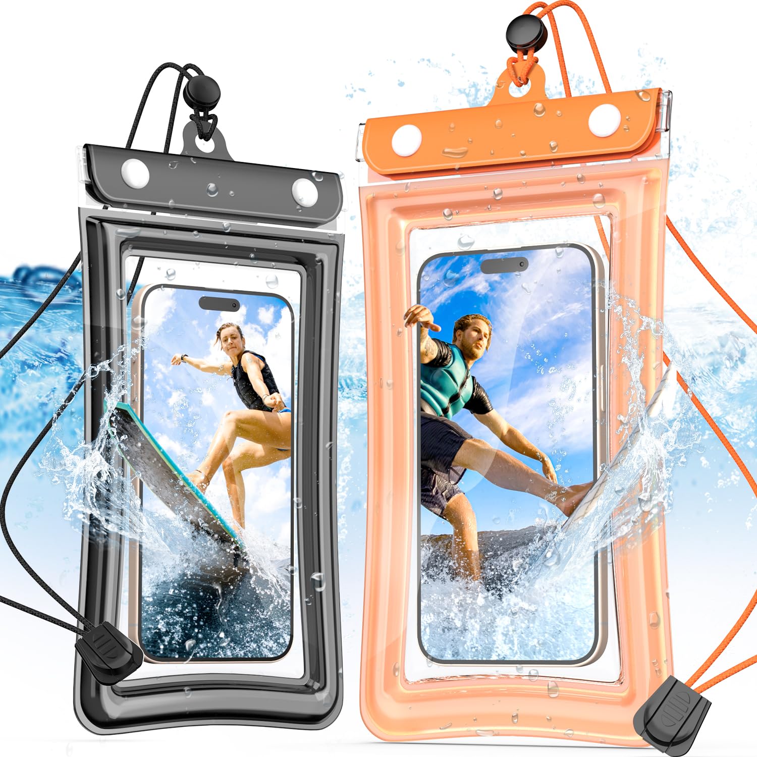 Coques étanches R-fun pour iPhone 15/14/13/12/11 Pro Max/SE/Samsung Huawei Xiaomi, IPX8, 7 Pouces, Noir Orange, Parfaits